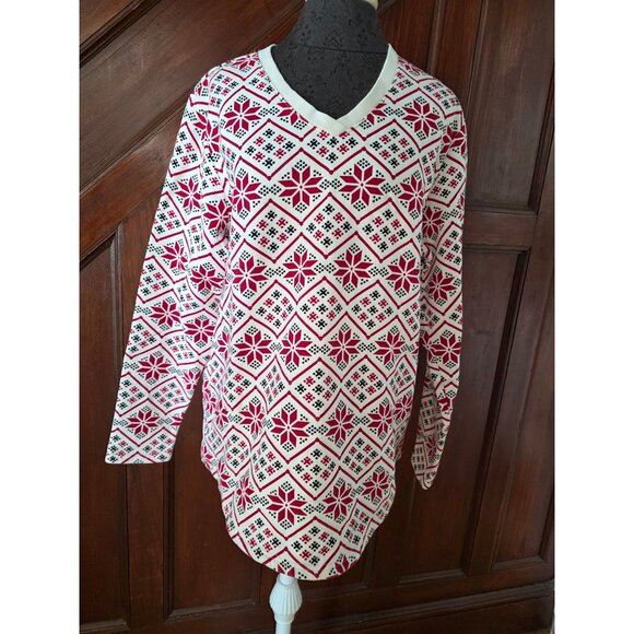 Laura Scott Womens Red & White Nordic Snowflake Print Long Sleeve Top XL - Picture 1 of 7